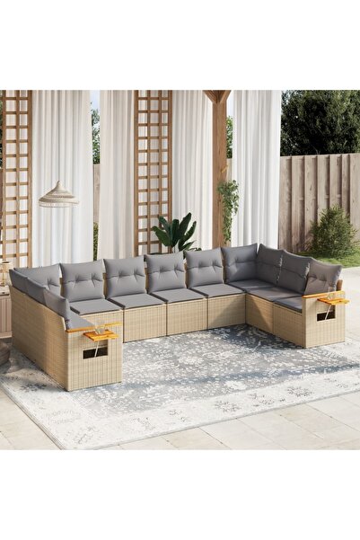 vidaxl Set canapele de gradina cu perne, 10 piese, bej, poliratan