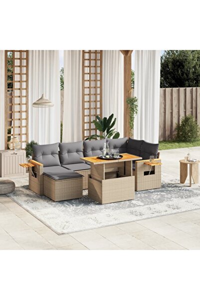vidaxl Set canapele de gradina, 7 piese, cu perne, bej, poliratan