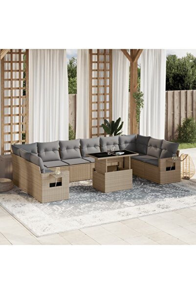 vidaxl Set canapele de gradina cu perne, 11 piese, bej, poliratan