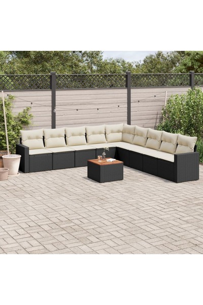 vidaxl Set canapele de gradina cu perne, 10 piese, negru, poliratan
