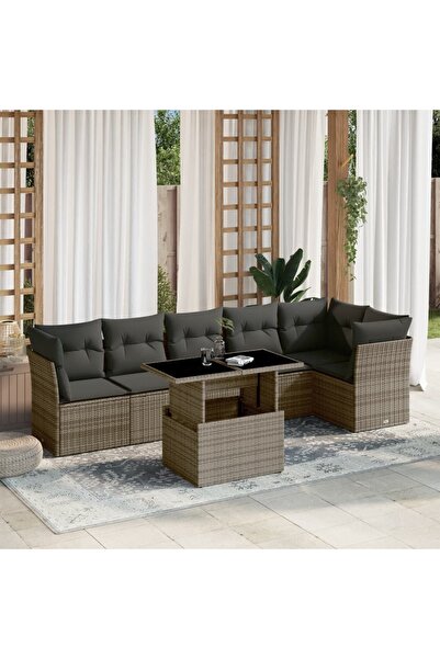 vidaxl Set canapele de gradina, 7 piese, cu perne, gri, poliratan