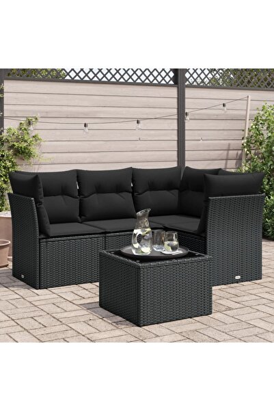 vidaxl Set mobilier de gradina cu perne, 5 piese, negru, poliratan