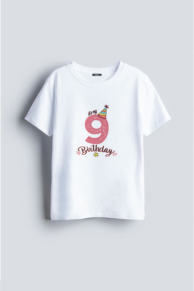 AYDESİGN Tricou alb din țesătură 100% bumbac, imprimat cu textul „Birthday Ha...
