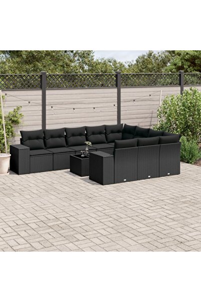 vidaxl Set canapele de gradina cu perne, 11 piese, negru, poliratan