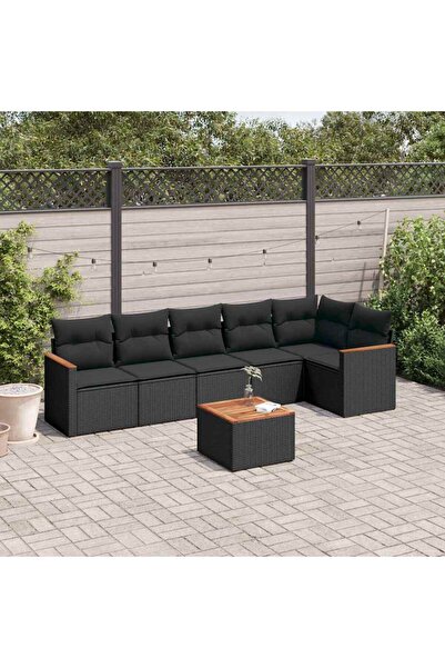 vidaxl Set canapele de gradina cu perne, 7 piese, negru, poliratan