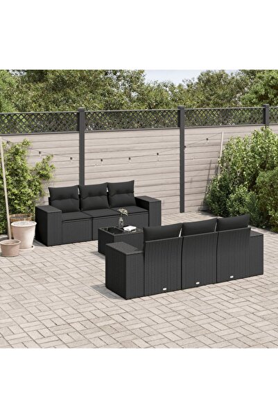 vidaxl Set canapele de gradina cu perne, 7 piese, negru, poliratan