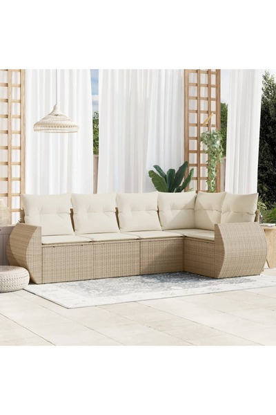 vidaxl Set canapele de gradina cu perne, 5 piese, bej, poliratan