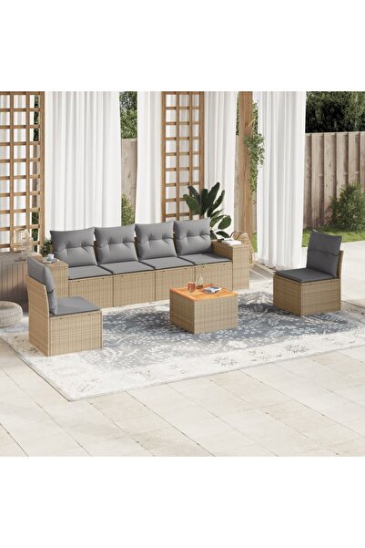 vidaxl Set canapele de gradina, 7 piese, cu perne, bej, poliratan