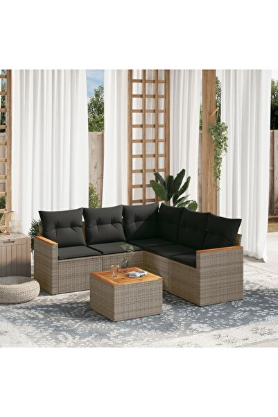 vidaxl Set mobilier gradina cu perne, 6 piese, gri, poliratan