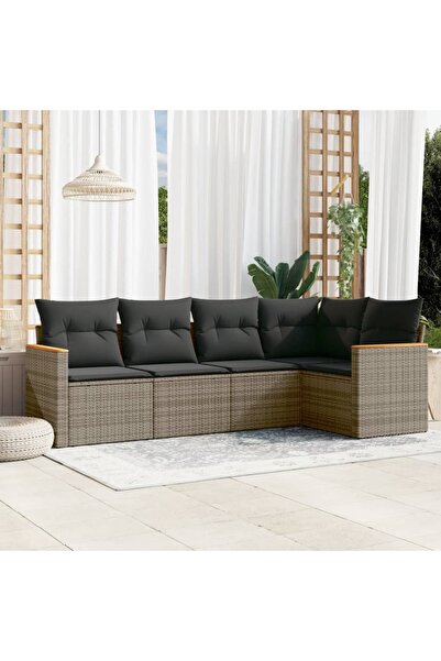 vidaxl Set canapea de gradina cu perne, 5 piese, gri, poliratan