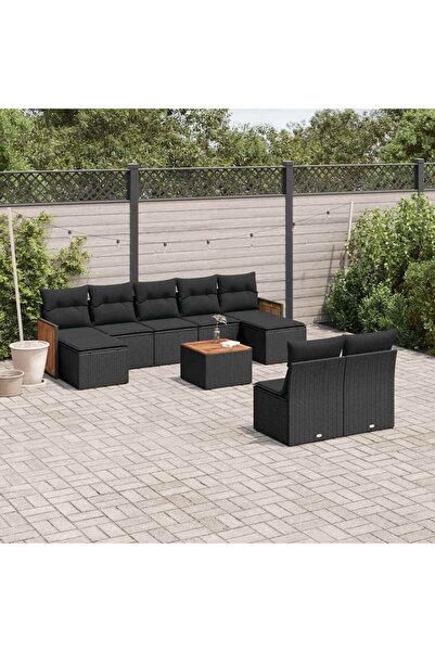 vidaxl Set canapele de gradina cu perne, 10 piese, negru, poliratan