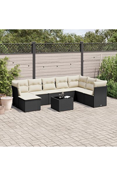 vidaxl Set mobilier de gradina cu perne, 9 piese, negru, poliratan