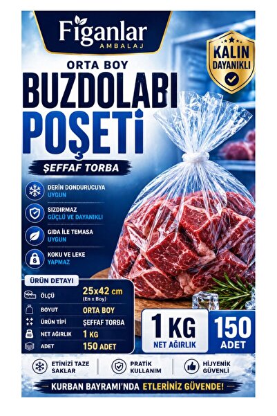 figanlar ambalaj Buzdolabı Poşeti 25x42 cm Orta Boy Şeffaf Derin Dondurucu et...
