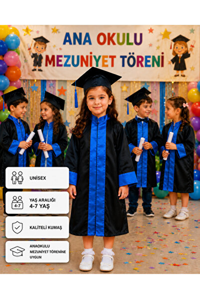 HER ŞEY NOTA www.herseynota.com Unisex Siyah Mavi Şeritli Kep ve Cübbe Takımı...