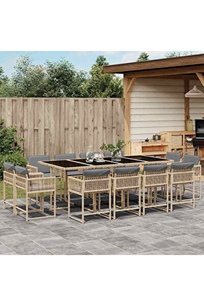 vidaxl Set mobilier gradina cu perne, 13 piese, bej combinat poliratan