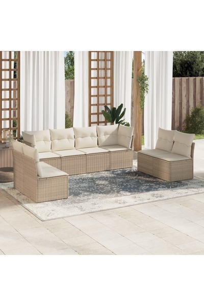 vidaxl Set canapele de gradina, 8 piese, cu perne, bej, poliratan
