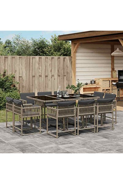 vidaxl Set mobilier de gradina cu perne, 11 piese, gri, poliratan