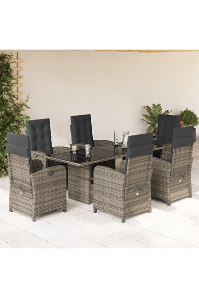 vidaxl Garden furniture set with cushions, 7 pieces, grey, polyrattan
