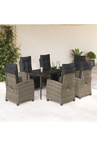 vidaxl Set mobilier de gradina cu perne, 7 piese, gri, poliratan