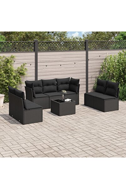vidaxl Set mobilier de gradina cu perne, 8 piese, negru, poliratan