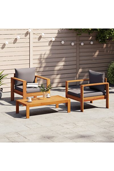 vidaxl Set de canapele de gradina cu perne, 3 piese, lemn masiv acacia