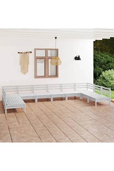 vidaxl Set mobilier relexare gradina, 10 piese, alb, lemn masiv de pin