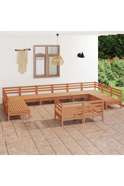 vidaxl Set mobilier de gradina, 12 piese, maro miere, lemn masiv pin