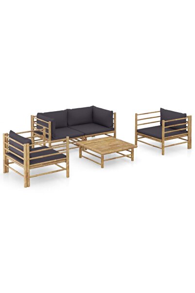 vidaxl Set mobilier de gradina cu perne gri a®nchis, 5 piese, bambus
