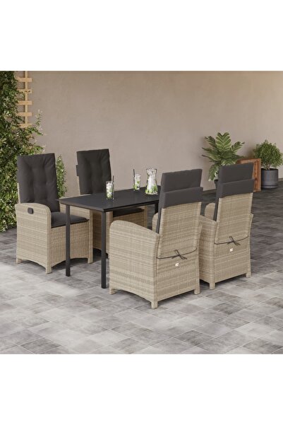 vidaxl Garden furniture set with cushions, 5 pieces, light grey polyrattan