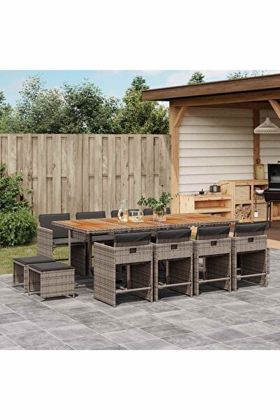 vidaxl Set mobilier de gradina cu perne, 13 piese, gri, poliratan