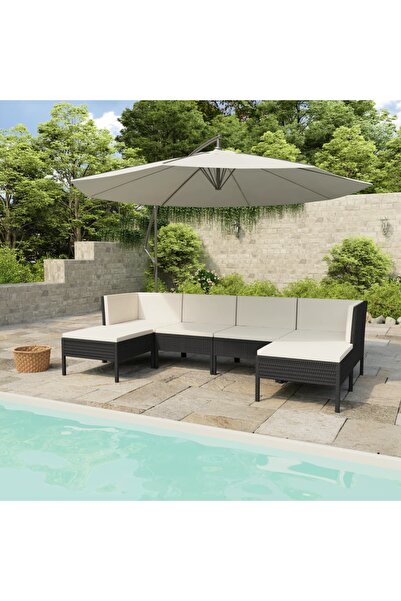 vidaxl Set mobilier de gradina cu perne, 6 piese, negru, poliratan