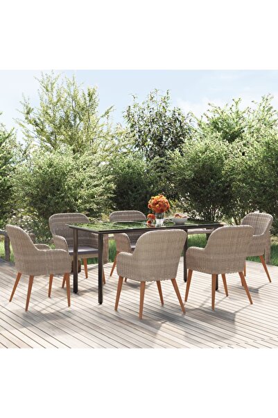 vidaxl Garden table set, 7 pieces, with cushions, brown