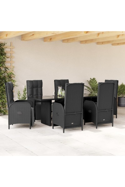 vidaxl Garden furniture set with cushions, 7 pieces, black, polyrattan