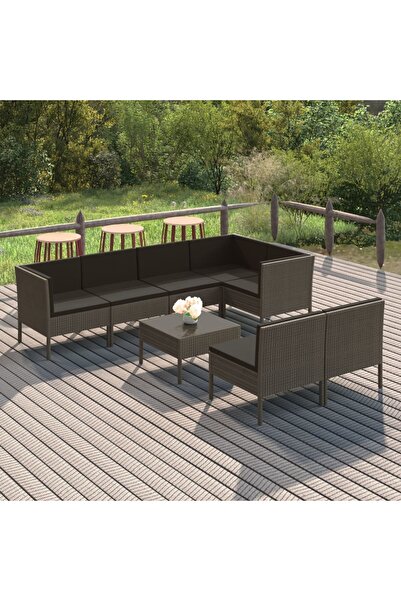 vidaxl Set mobilier de gradina cu perne, 8 piese, gri, poliratan