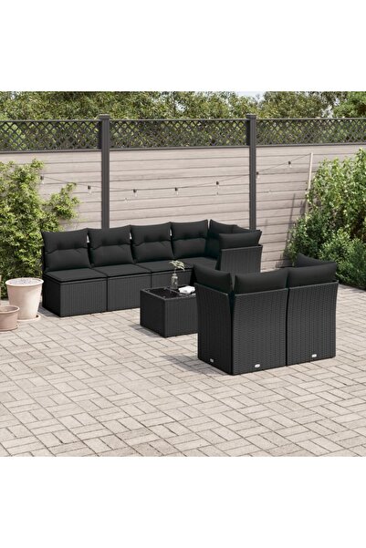 vidaxl Set mobilier de gradina cu perne, 8 piese, negru, poliratan
