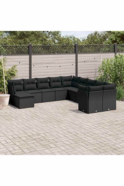 vidaxl Set canapele de gradina cu perne, 11 piese, negru, poliratan