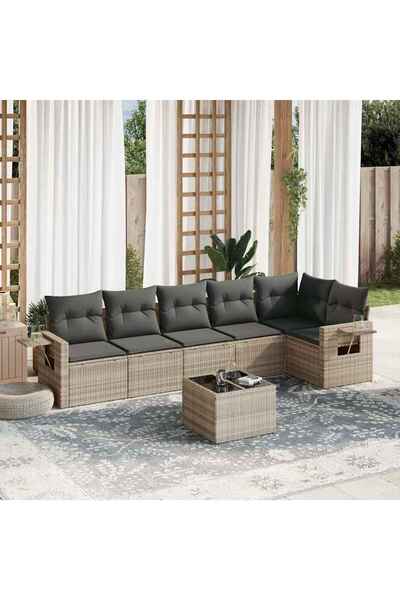 vidaxl Set canapele de gradina cu perne, 7piese gri deschis poliratan