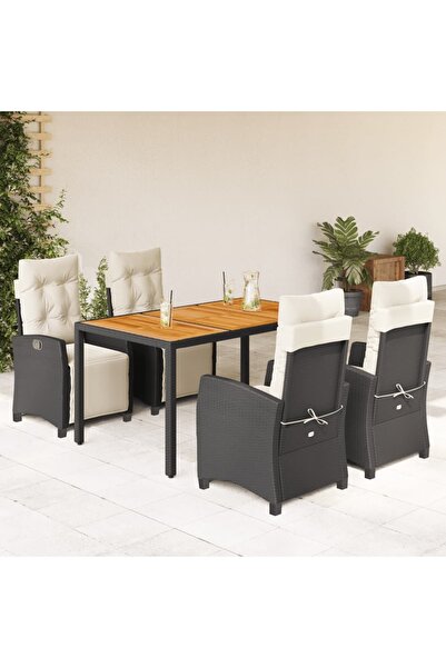 vidaxl Set mobilier de gradina cu perne, 5 piese, negru, poliratan