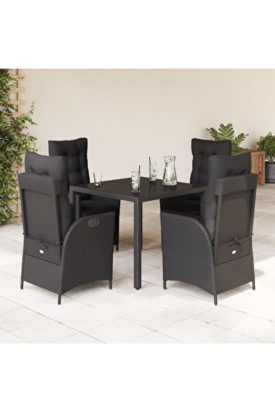 vidaxl Set mobilier de gradina cu perne, 5 piese, negru, poliratan