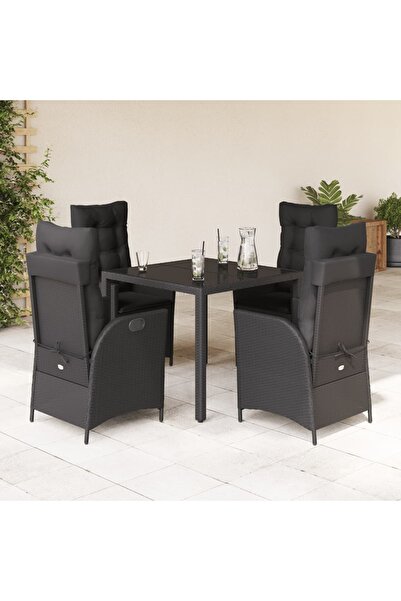 vidaxl Set mobilier de gradina cu perne, 5 piese, negru, poliratan