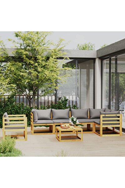 vidaxl Set mobilier gradina cu perne, 7 piese, lemn masiv de acacia