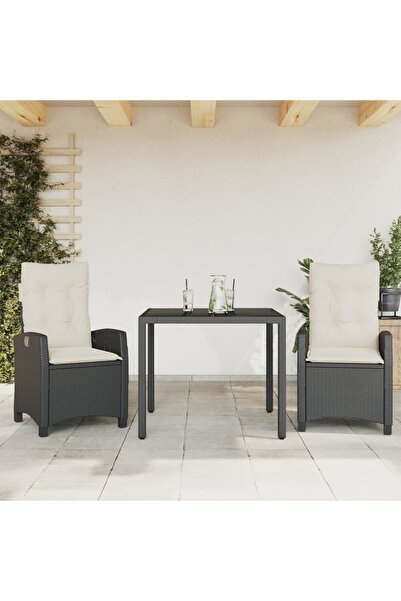vidaxl Garden furniture set with cushions, 3 pieces, black, polyrattan
