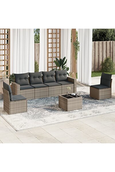 vidaxl Set canapele de gradina, 7 piese, cu perne, gri, poliratan