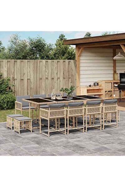 vidaxl Set mobilier gradina cu perne, 13 piese, bej combinat poliratan