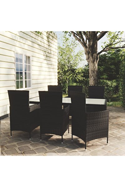vidaxl Set mobilier de exterior cu perne, 7 piese, negru, poliratan