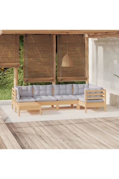 vidaxl Set mobilier gradina cu perne gri, 6 piese, lemn de pin