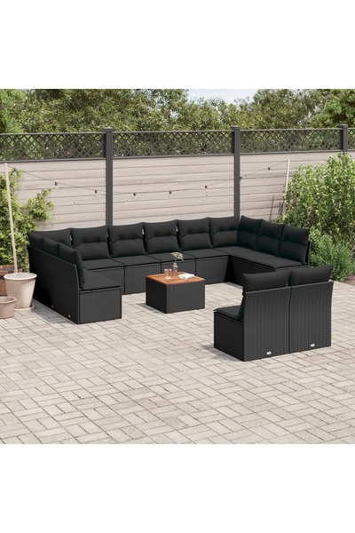 vidaxl Set mobilier de gradina cu perne, 13 piese, negru, poliratan