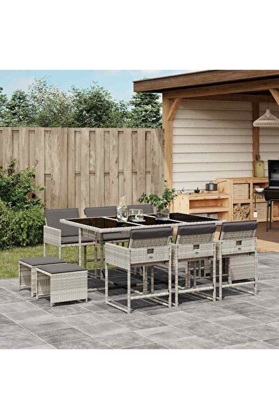 vidaxl Set mobilier de gradina cu perne 11 piese gri deschis poliratan