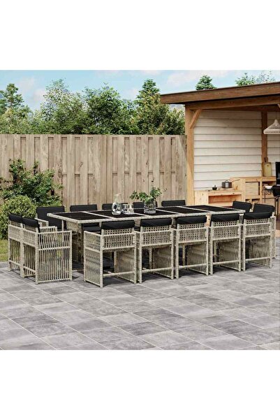 vidaxl Set mobilier de gradina cu perne 15 piese gri deschis poliratan