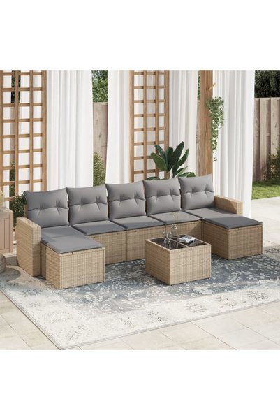 vidaxl Set canapele de gradina, 8 piese, cu perne, bej, poliratan